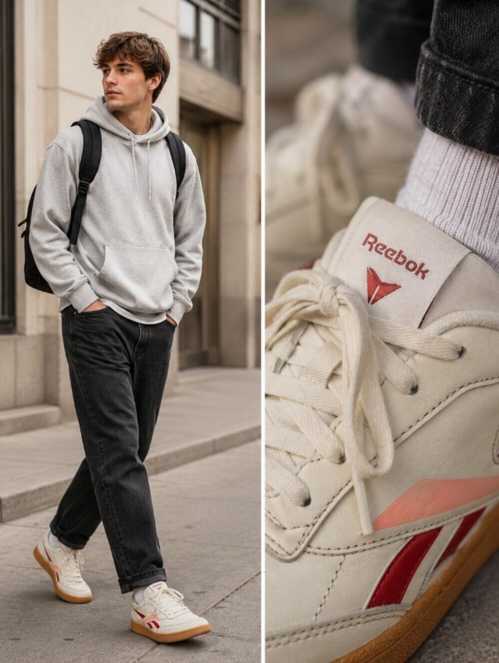 Reebok Men's Classic Low-Top Uppear Leather Sneakers in White with Gum Sole Size
